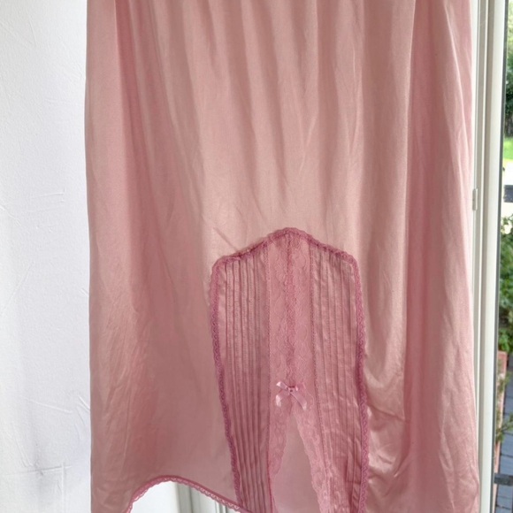 baby pink satin slip midi skirt with lace cutouts - Picture 4 of 8